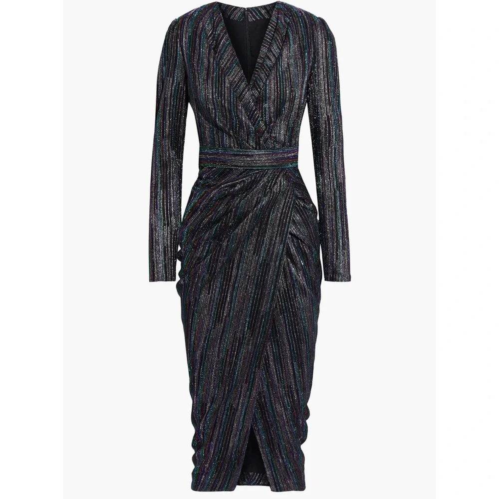 Rhea Costa evening metallic multicolored long sleeve dress